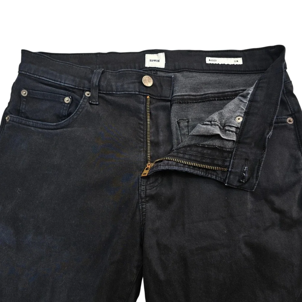 Edwin Maddox Jeans Mens 31 Black Cotton Blend Slim Fit Faded Wash Modern Casual